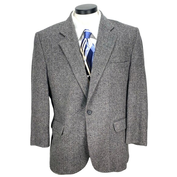 American Trend Men's Sports Coat Lambswool Blend 44R Herringbone Gray Flawed** - Picture 1 of 11